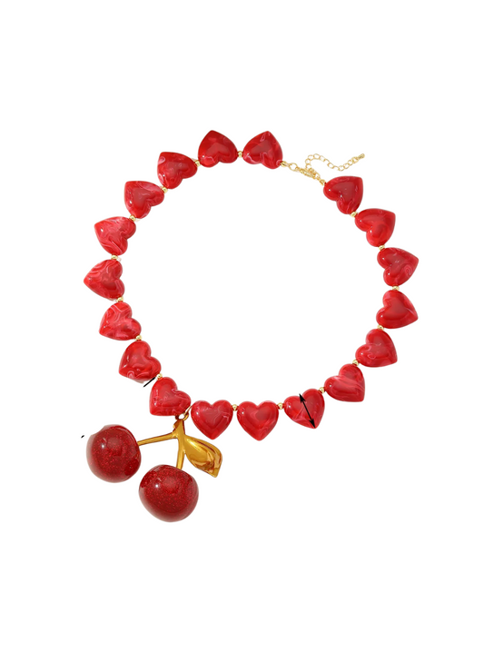 COLLAR CORAZONES Y CEREZA