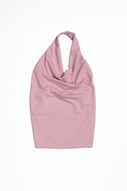 TOP HALTER ROSA CON ESCOTE DRAPEADO